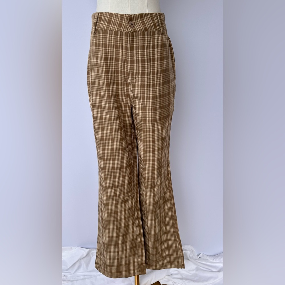 Easel Los Angeles Women’s‎ Flare Leg Plaid Pants High Rise Size Medium